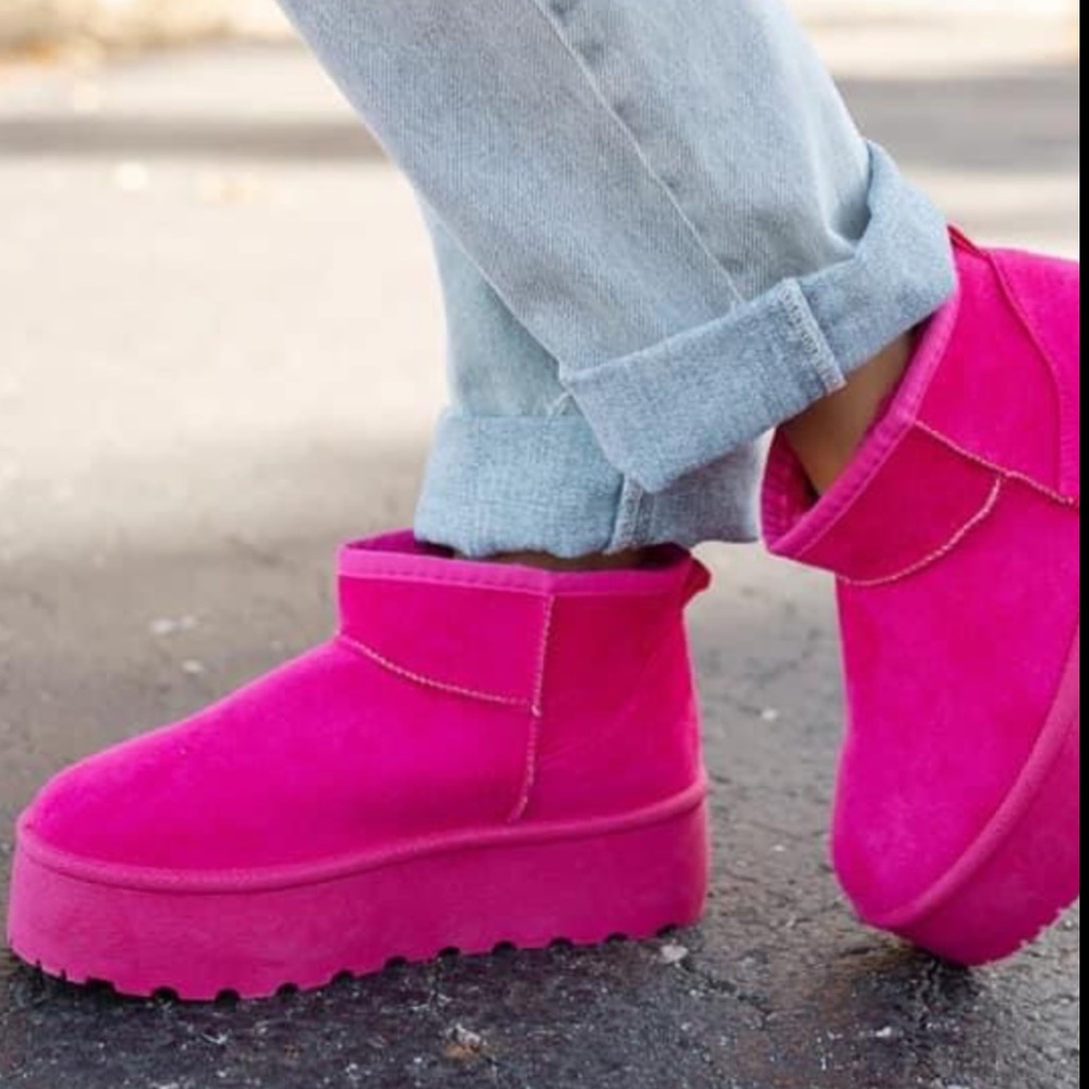 Hot Pink Platform Womens Booties